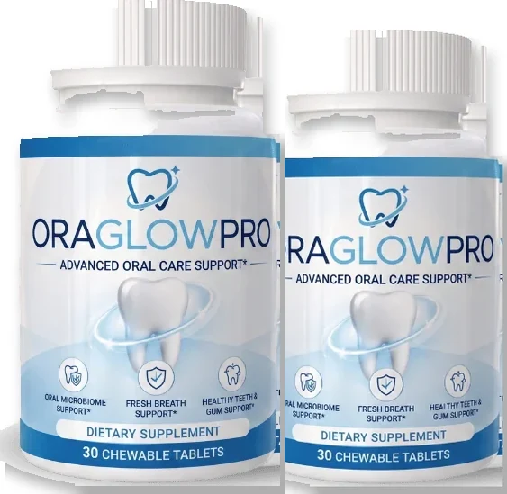 OraGlowPro 2-bottle oral care chewable tablet package